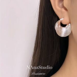 Silver Textured Hoop Earrings